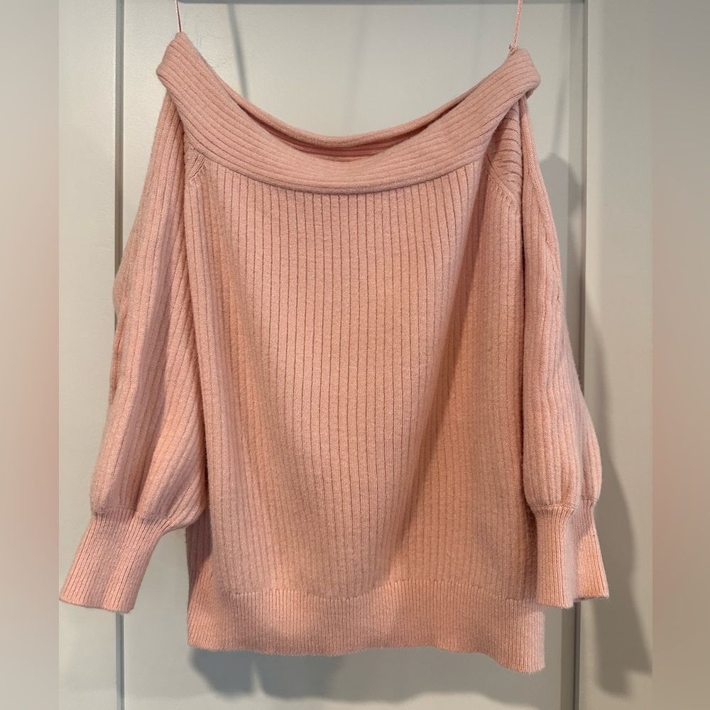 Moth Pink Off-the-Shoulder Sweater with Ribbed Knit